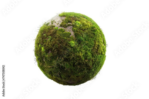 A green ball covered in moss on a white surface. Perfect for nature or environmental themes