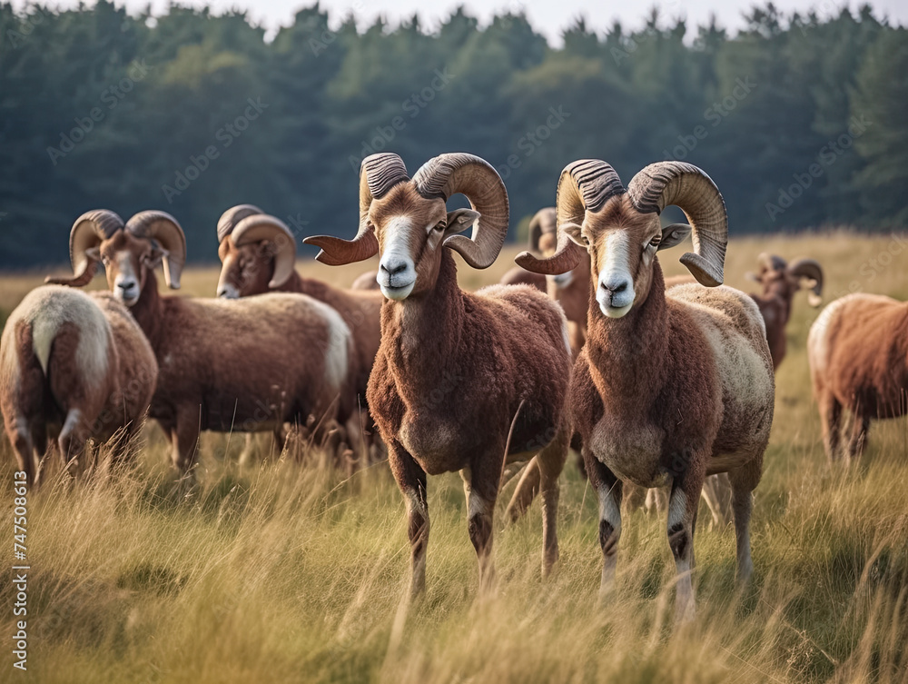 Eine Mufflon Herde in freier Natur, Generative AI Eine Mufflon Herde in freier Natur, Generative AI