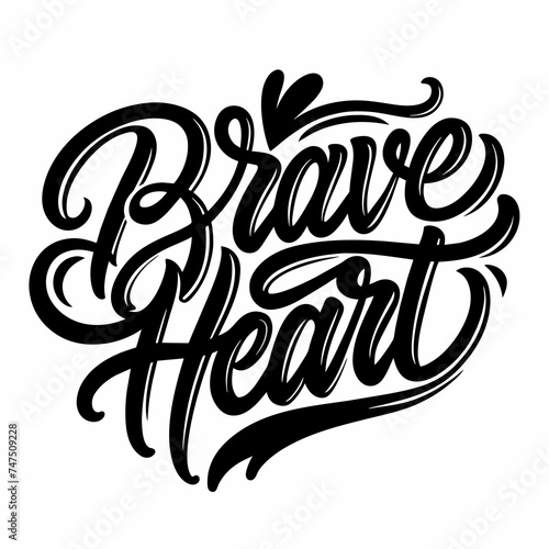 Brave Heart Handwritten Calligraphy Logo Silhouette