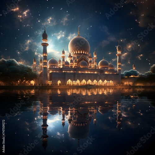 the artistry of a mosque illuminated by the moon