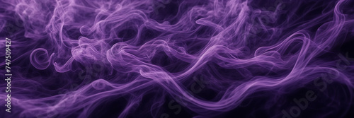 Close-up image capturing the intricate twists and turns of smoke tendrils against a canvas of deep, mysterious purple.