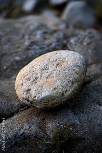 A rock sitting on top of a pile of rocks. Suitable for geological or outdoor-themed designs