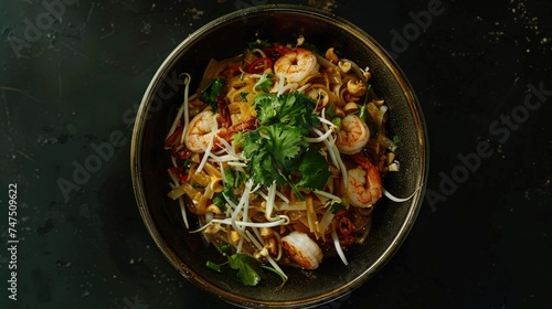 A bowl of food with shrimp and vegetables. Suitable for food blogs or healthy eating websites