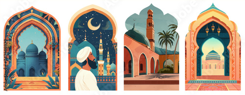 Ramadan Kareem greeting card or banner vector illustration of lantern Fanus. the Muslim feast of the holy month of Ramadan Kareem. Translation from Arabic: Generous Ramadan mosque, crescent wallpaper 