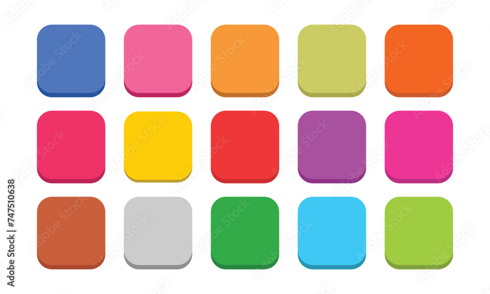 blank icon in flat style set of 15. blank web icon color rounded square button, Colorful set of button