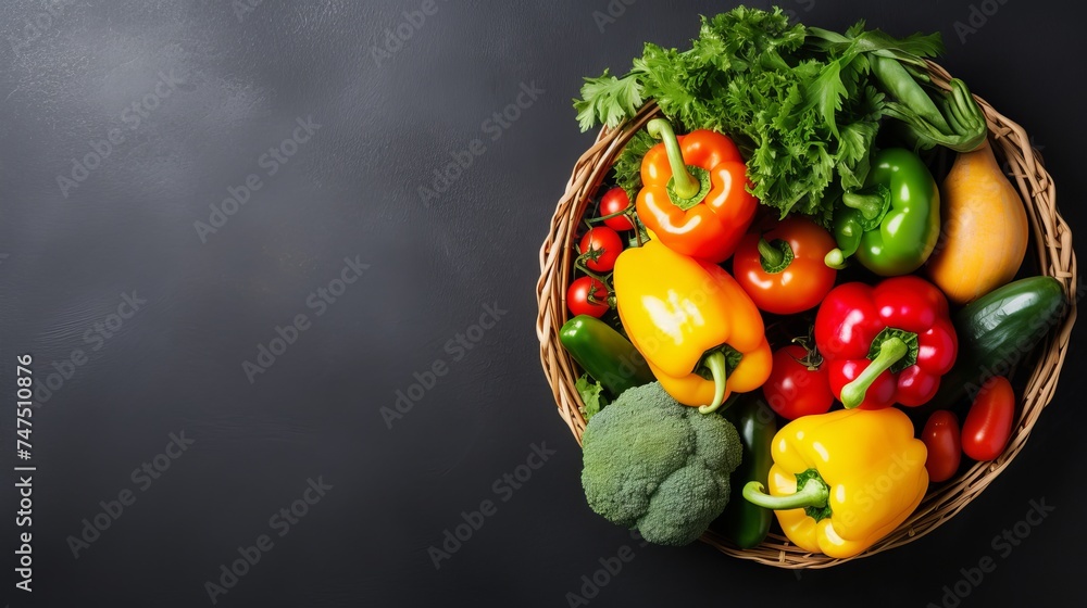 Healthy food in basket. Studio photography of different fruits and vegetables isolated on white backdrop, top view. High resolution product Healthy food in basket. Studio photography of different fruits and vegetables isolated on white backdrop, top view. High resolution product