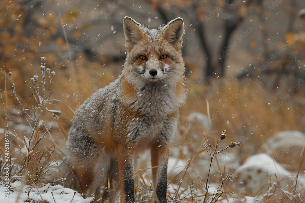 Obraz premium Red fox, Vulpes vulpes, single mammal in snow