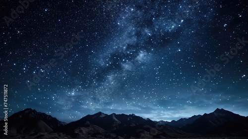 Beautiful night sky filled with stars above majestic mountains. Ideal for nature and landscape backgrounds