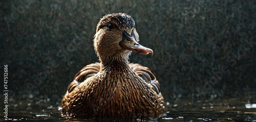 a close up of a duck in a body of water with it's head above the water's surface.