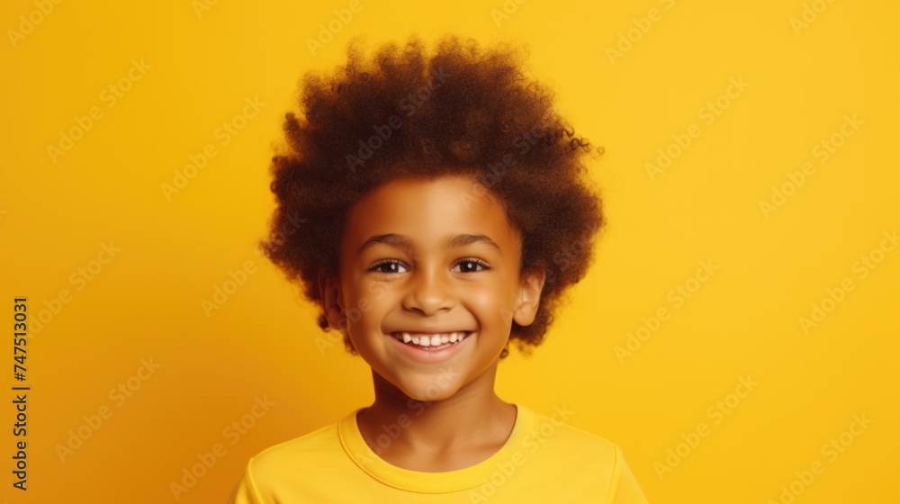 A young boy with an afro smiling at the camera. Ideal for diverse and joyful concepts A young boy with an afro smiling at the camera. Ideal for diverse and joyful concepts