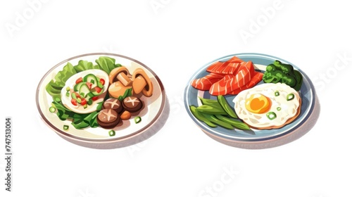 A couple of plates with food, suitable for food blogs or restaurant menus