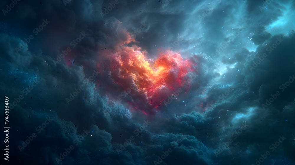 Fantasy scene in the sky. Multi-colored clouds in the shape of a heart. The concept of love for creativity, sublime love between people, being in the feeling of being in love. Airy love. Fantasy scene in the sky. Multi-colored clouds in the shape of a heart. The concept of love for creativity, sublime love between people, being in the feeling of being in love. Airy love.