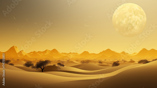 Beautiful natural scenery background  night view with crescent moon light good for Islamic Ramadan background