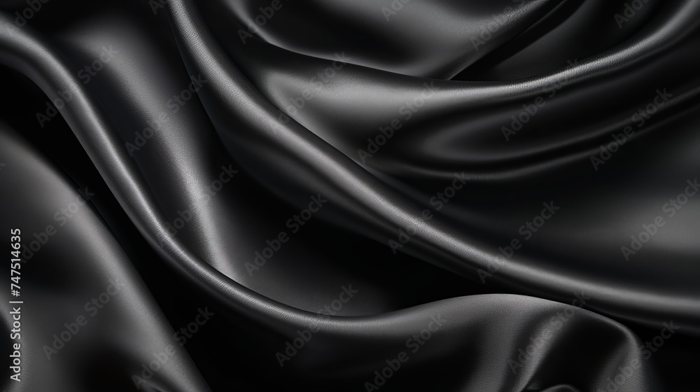Luxurious black satin background close up