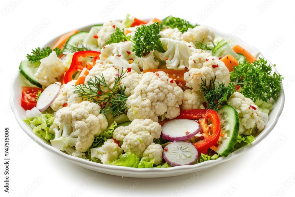 Healthy vegetable salad on a white plate, suitable for food and nutrition concepts Healthy vegetable salad on a white plate, suitable for food and nutrition concepts