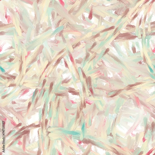 Pinkish brown, pixie green, dairy cream and light coral brush strokes on the white background. Oil painting texture. Seamless handmade pattern for wrapping, textile, print.