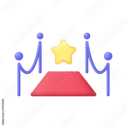 3D Red carpet with star illustration. Modern vector in 3d style