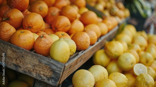 Fresh oranges and lemons ready for sale. Ideal for food and healthy lifestyle concepts