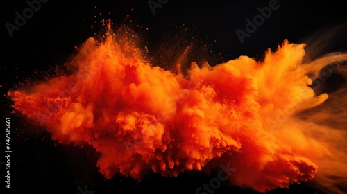 Vibrant orange powder cloud on dark backdrop, ideal for artistic projects