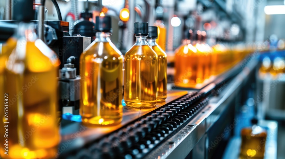 Bottles moving on a conveyor belt, suitable for industrial concepts Bottles moving on a conveyor belt, suitable for industrial concepts