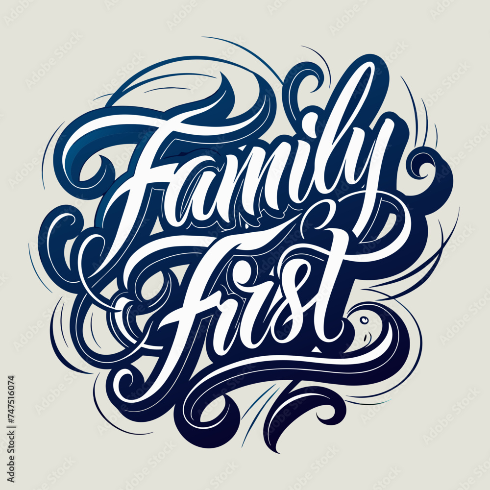 Family First Handwritten Calligraphy Logo Vector Design