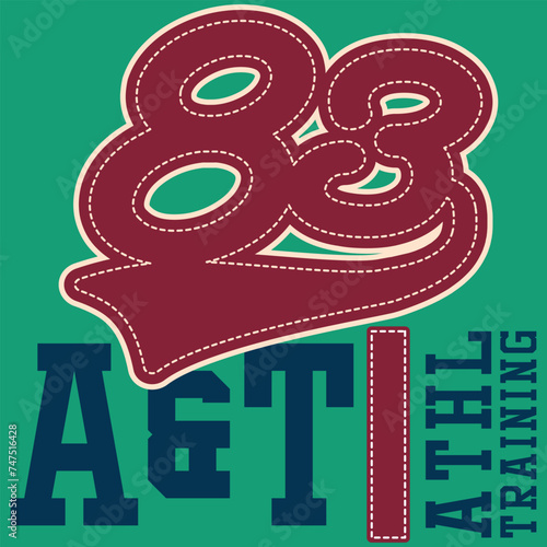 collection of collegiate or varsity style designs, with patches and numbers alluding to sports, cities, number of players, and student mascots, urban touches and modern and attractive colors.