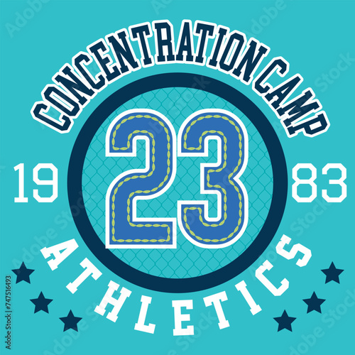 collection of collegiate or varsity style designs, with patches and numbers alluding to sports, cities, number of players, and student mascots, urban touches and modern and attractive colors.