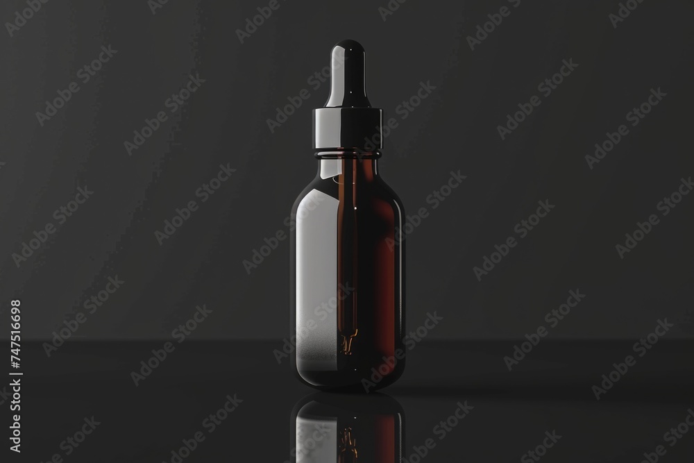 Clear glass bottle with dropper on wooden table. Suitable for pharmaceutical or beauty product concepts Clear glass bottle with dropper on wooden table. Suitable for pharmaceutical or beauty product concepts