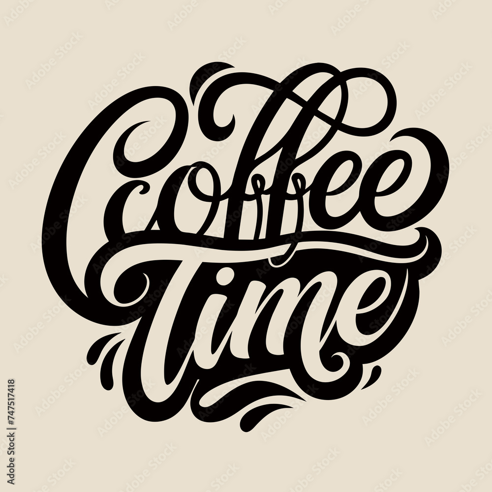 Creative Coffee Time Handwritten Calligraphy Logo Silhouette Illustration