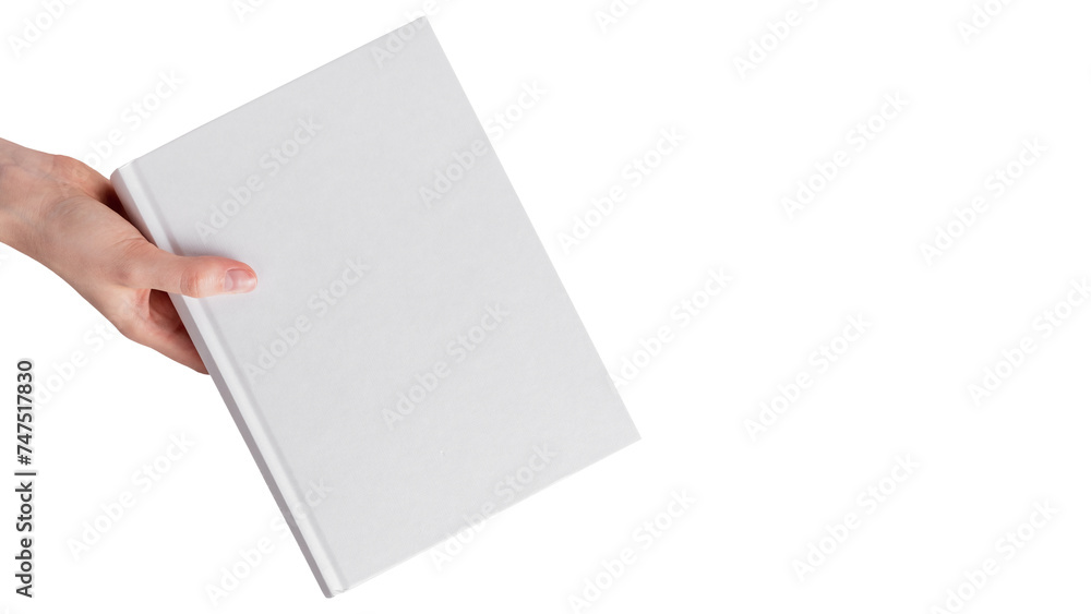 Book Mockup cover on clean backdrop. Blank hardcover isolated on empty background Book Mockup cover on clean backdrop. Blank hardcover isolated on empty background