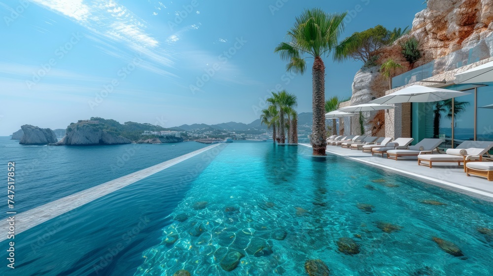 Fototapeta premium Sleek Infinity Pool with a Breathtaking Coastal View
