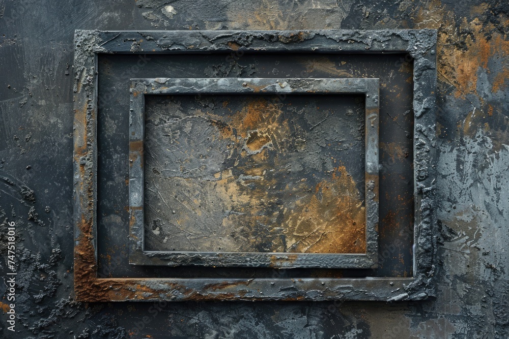 A weathered metal surface with a square window, suitable for industrial and architectural themes A weathered metal surface with a square window, suitable for industrial and architectural themes