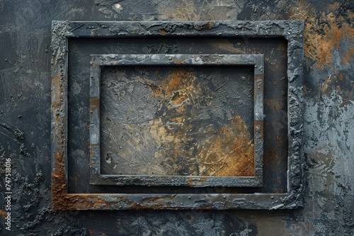 A weathered metal surface with a square window, suitable for industrial and architectural themes
