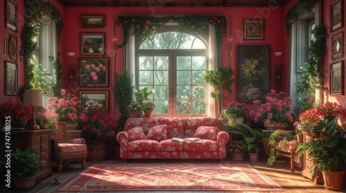 Vibrant Floral Living Room with Natural Light © jechm