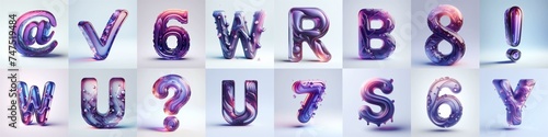 Violet glass 3D Lettering Typeface. AI generated illustration