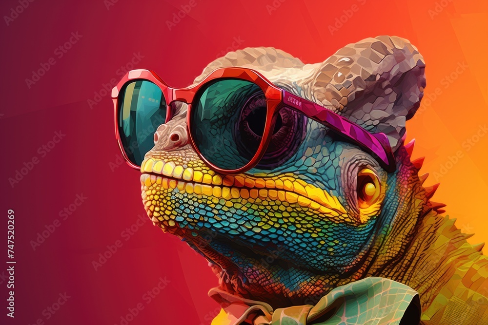 A fashionable lizard wearing sunglasses and a bow tie, perfect for quirky and fun designs