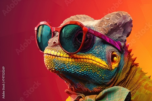 A fashionable lizard wearing sunglasses and a bow tie, perfect for quirky and fun designs