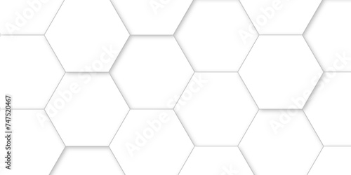 Abstract background with white hexagons and seamless pattern in vector design . luxury white pattern geometric mesh cell texture .hexagon 3d background texture design . © VECTOR GALLERY