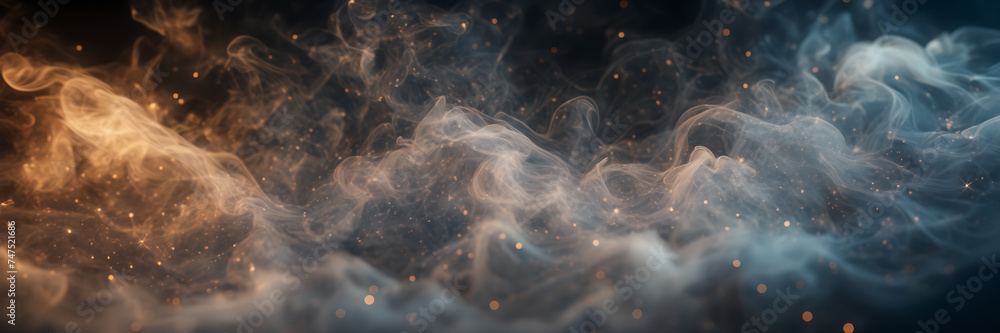 Close-up image revealing the delicate intricacies of smoke patterns against a backdrop of ethereal, starlit skies. - obrazy, fototapety, plakaty 