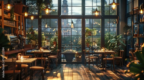 Wallpaper Mural Cozy cafe room with A Night View. Generative AI. Torontodigital.ca