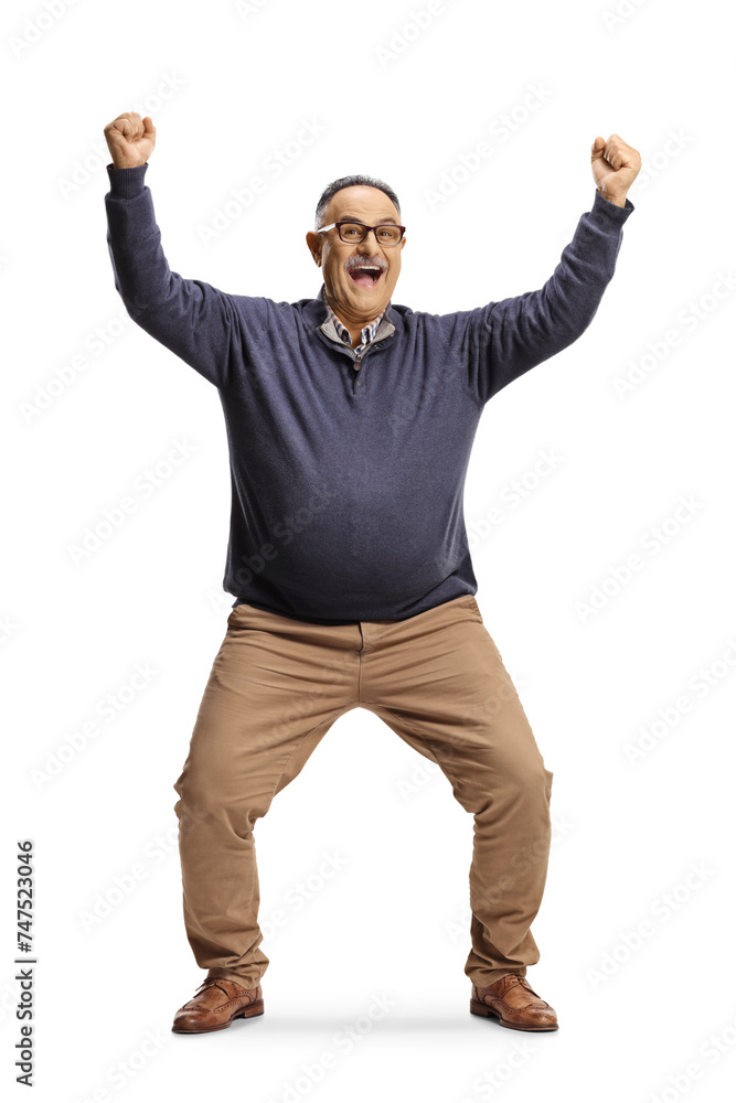 Full length portrait of a happy and excited mature man Full length portrait of a happy and excited mature man