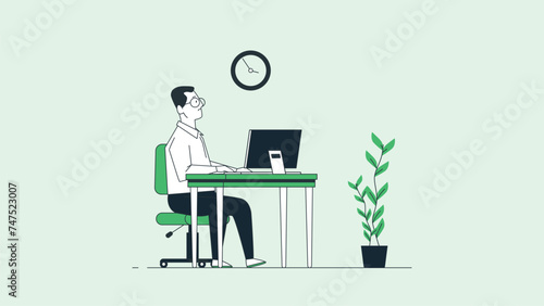 Business man working hard Vector illustration in flat cartoon style. Office worker in stress dreaming
