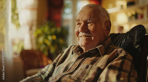 Portrait of a senior Caucasian man in a wheelchair in a nursing home photo