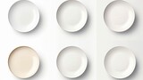 Set of plates of food isolated on a white background, top view