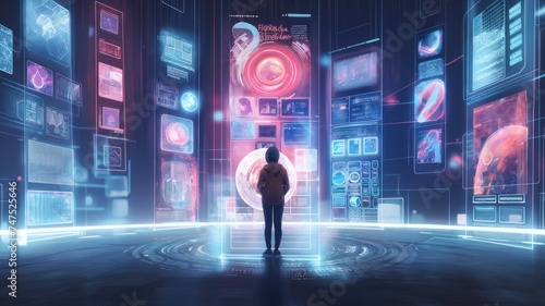 a futuristic mobile developer at their work table, surrounded by holograms of mobile apps, depicting a cutting-edge workspace.