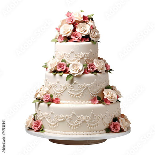 wedding cake with roses on transparent background