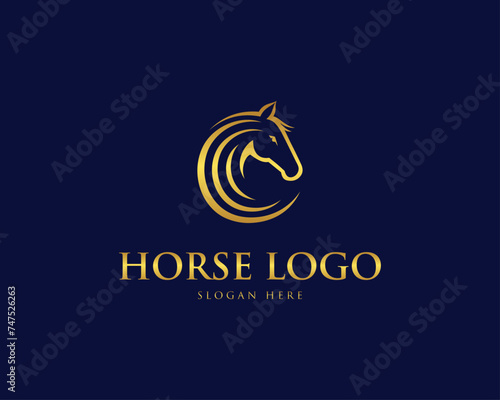 Gold horse head wild animal logo design concept vector template.