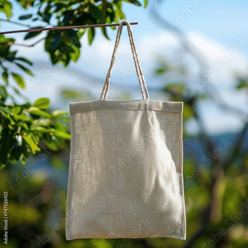 minimalist Textile shopping bag hanging from hook