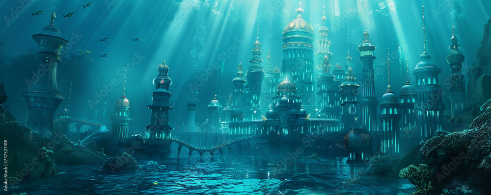 An Atlantis themed wonderland located in the heart of the oceans abyss where bioluminescent creatures illuminate the waters Fantasy meets reality as the citys spires
