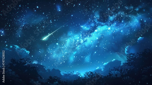 Beautiful background of a night starry dark blue sky with a meteorite flying ...